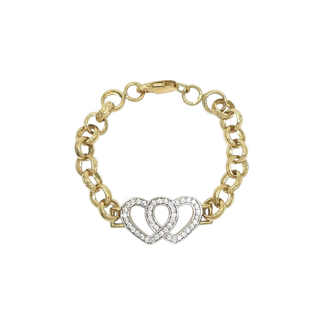 9ct Yellow Gold Child's Belcher Heart CZ Bracelet 6"
