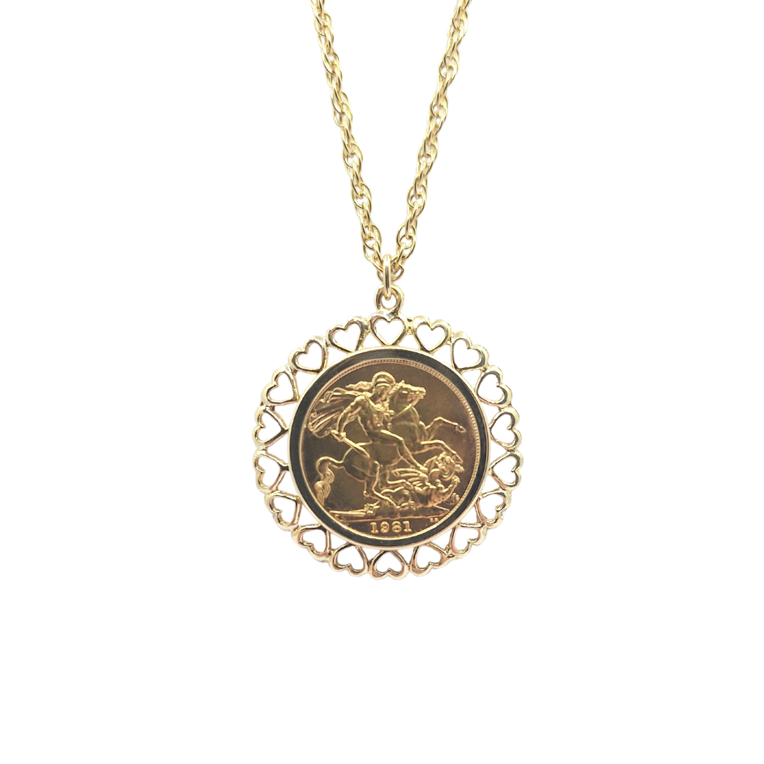 9ct Yellow Gold Full Sovereign Pendant & Chain 1981