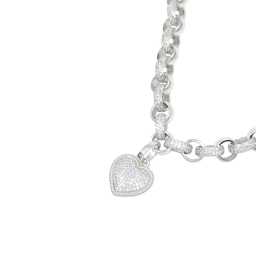Silver CZ Heart Belcher Chain 18"