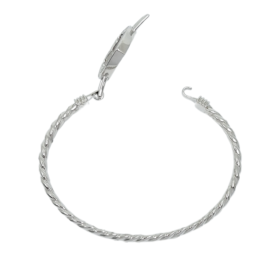 Silver & CZ Heart Hook Bangle
