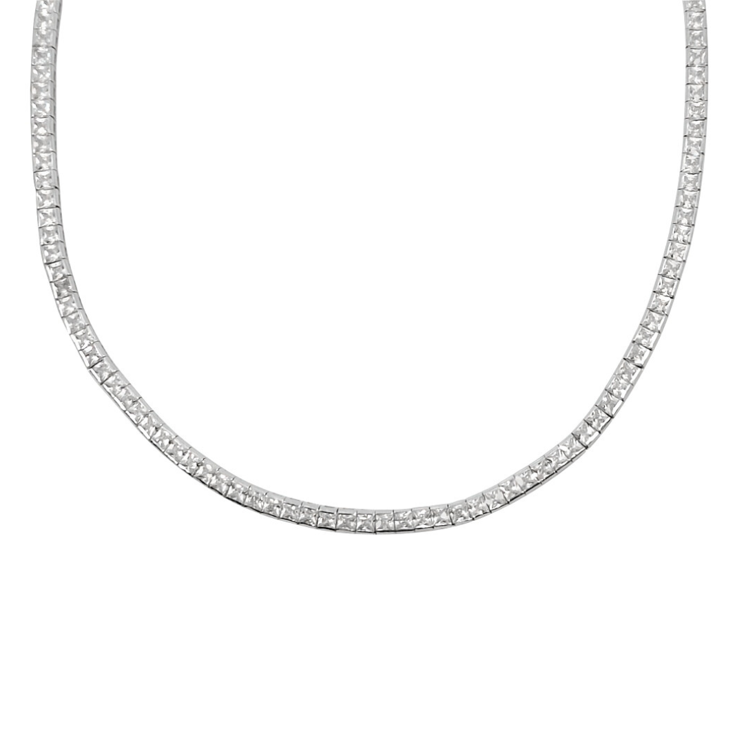 Silver & CZ Tennis Necklace 18 Inches