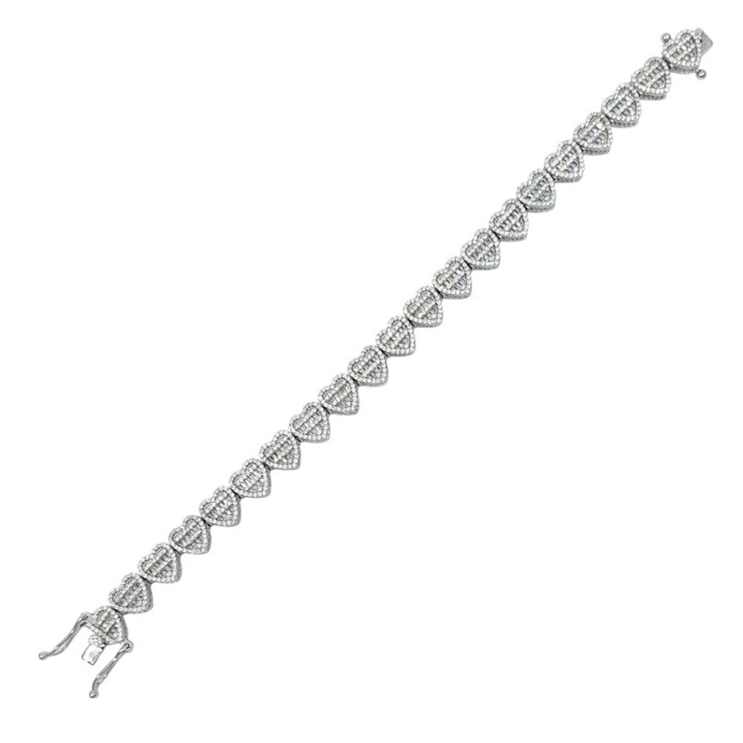 Silver Heart CZ Bracelet 8 Inches