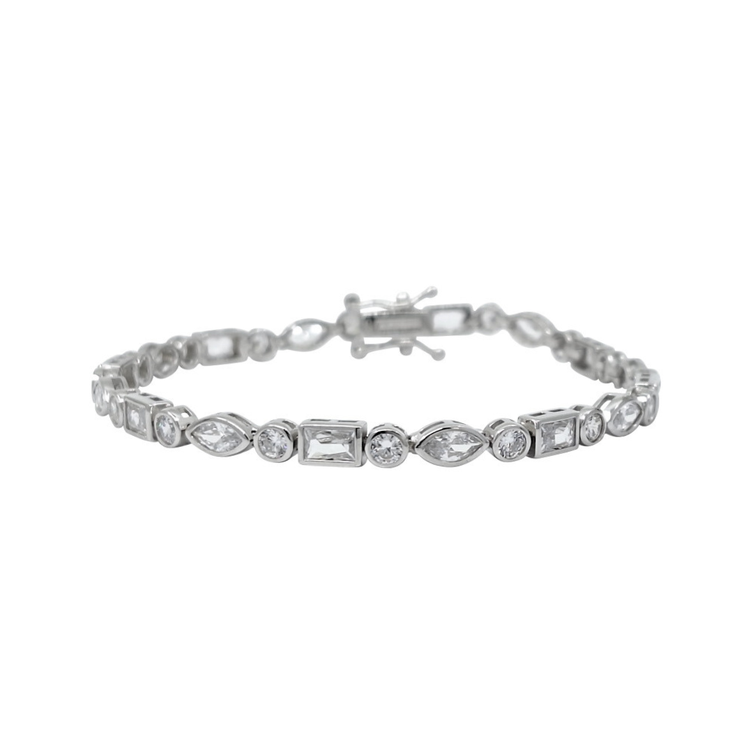 Silver & CZ Bracelet 7 1/2 Inches