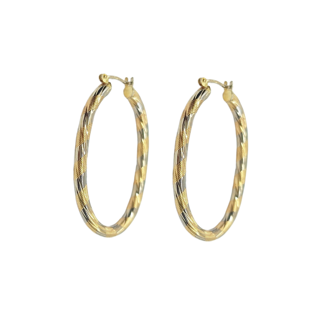 9ct 2 Colour Gold Oval Creole Earrings