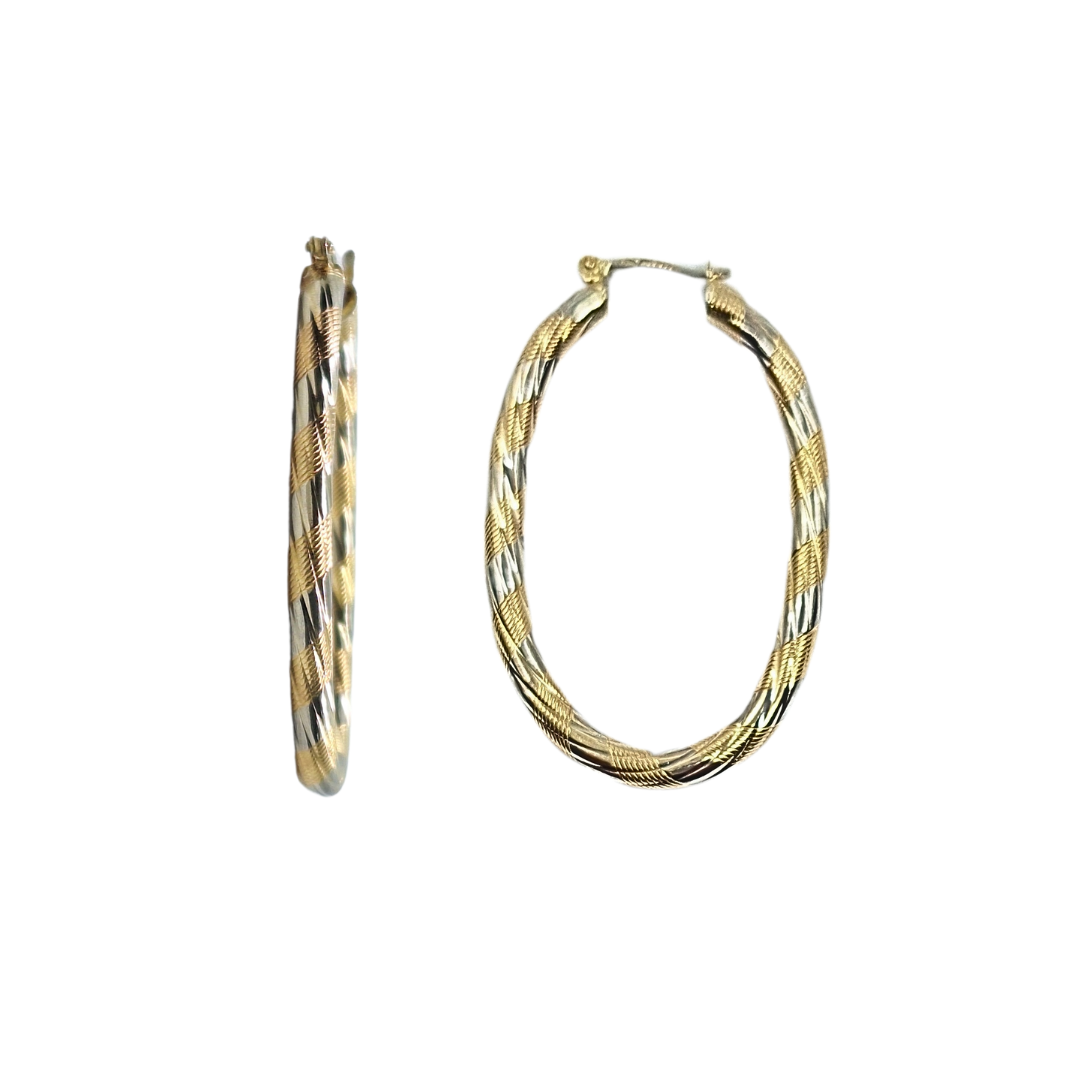 9ct 2 Colour Gold Oval Creole Earrings
