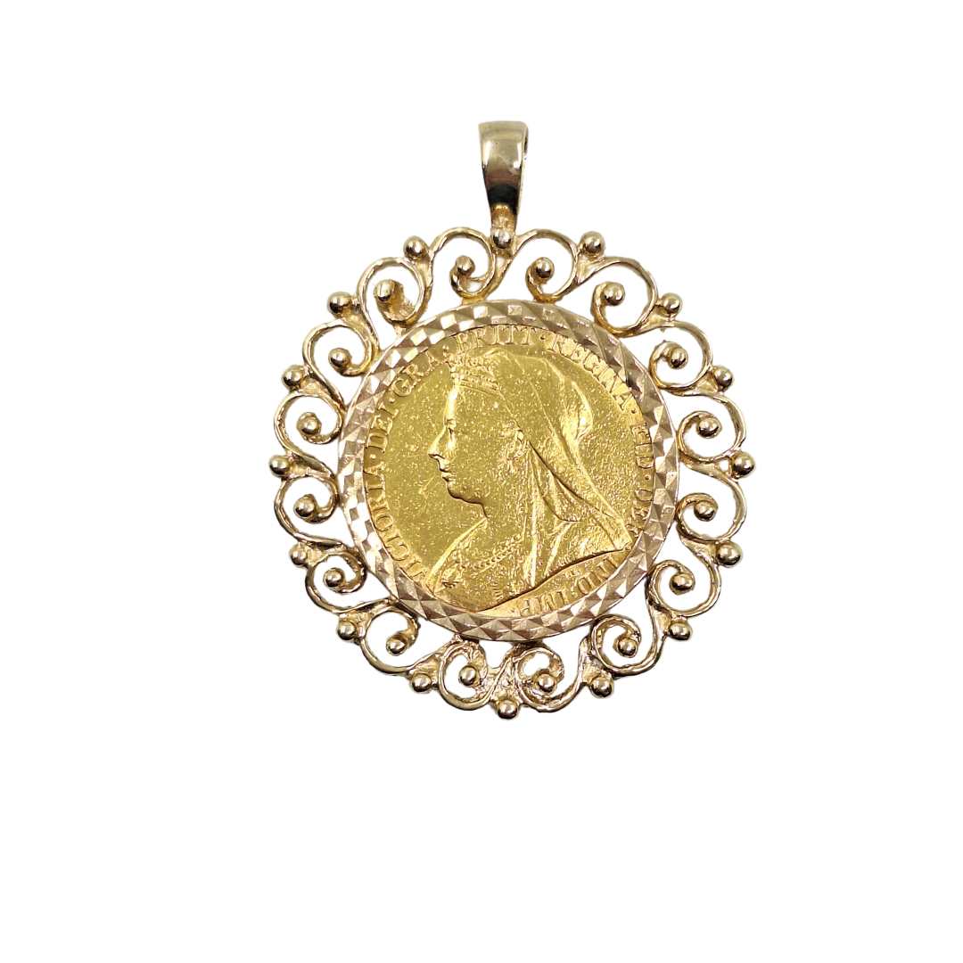 9ct/22ct Yellow Gold Full Sovereign Pendant 1900