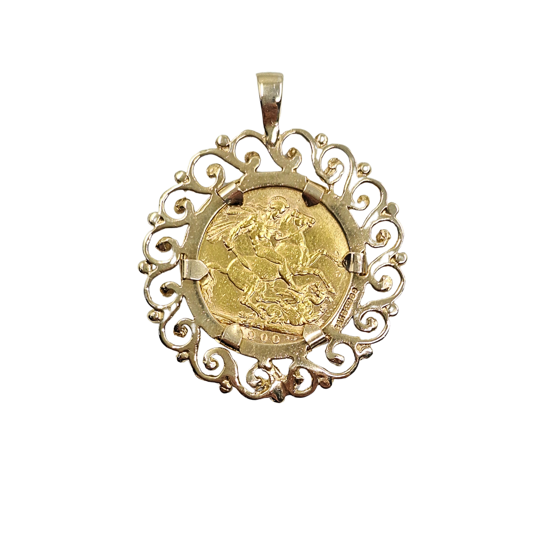 9ct/22ct Yellow Gold Full Sovereign Pendant 1900