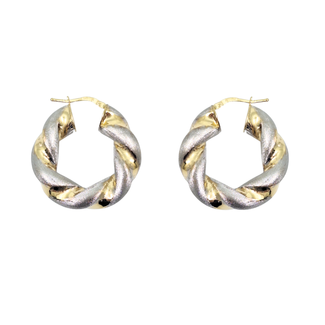 9ct Yellow & White Gold Twist Hoop Earrings