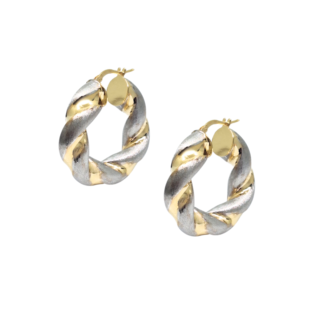 9ct Yellow & White Gold Twist Hoop Earrings