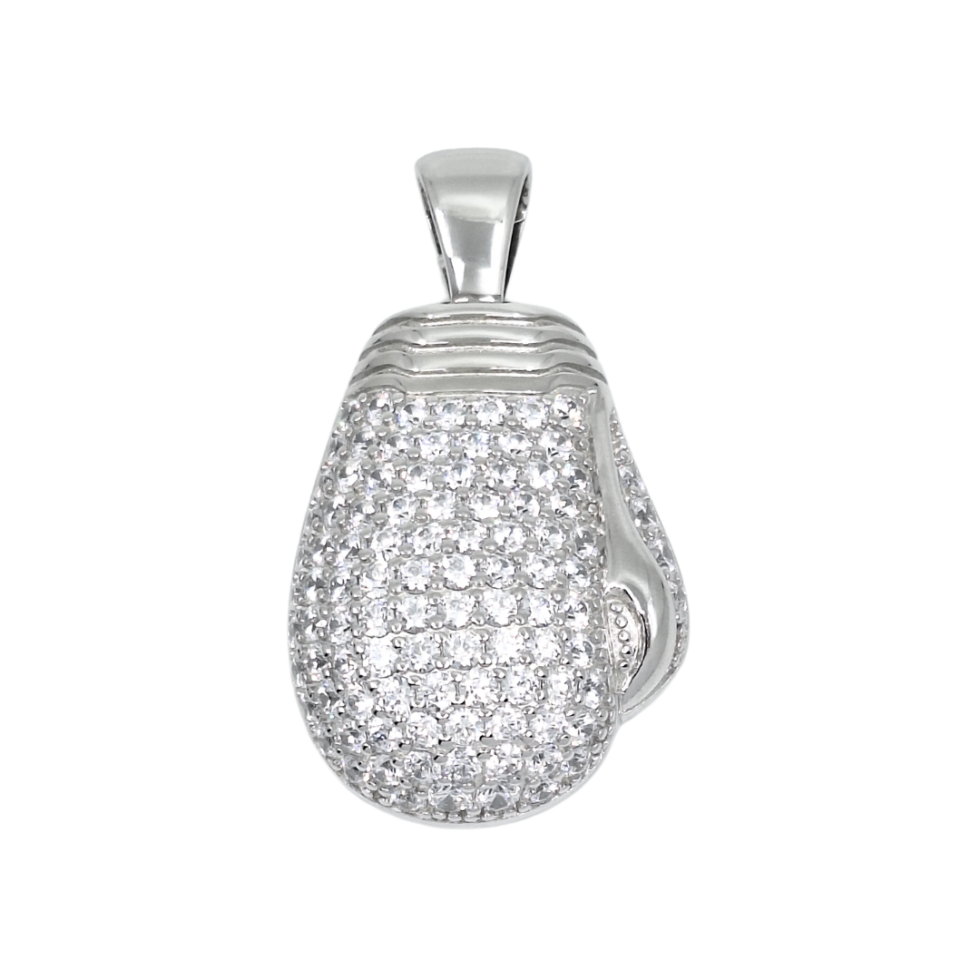 Silver & CZ Large Boxing Glove Pendant