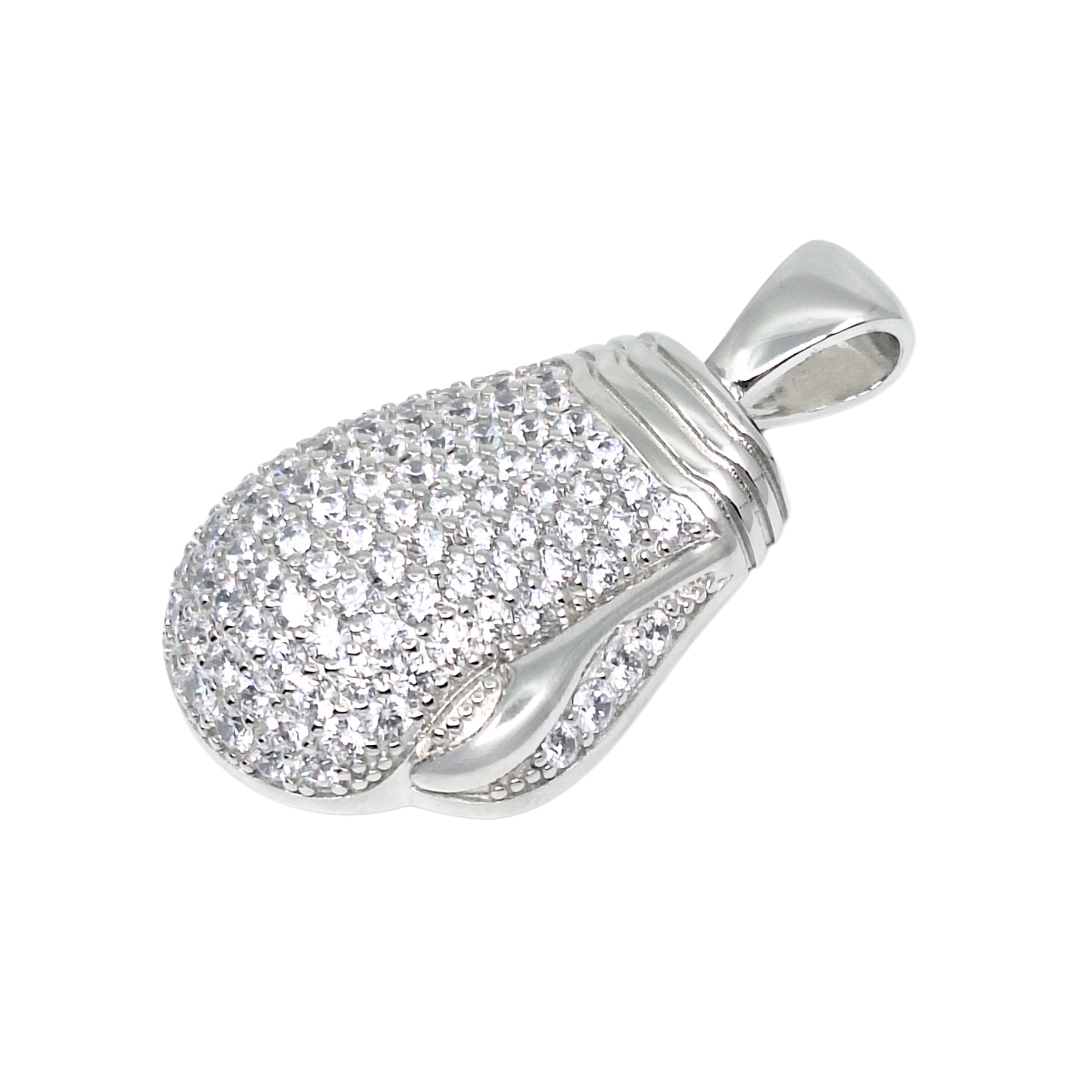 Silver & CZ Large Boxing Glove Pendant