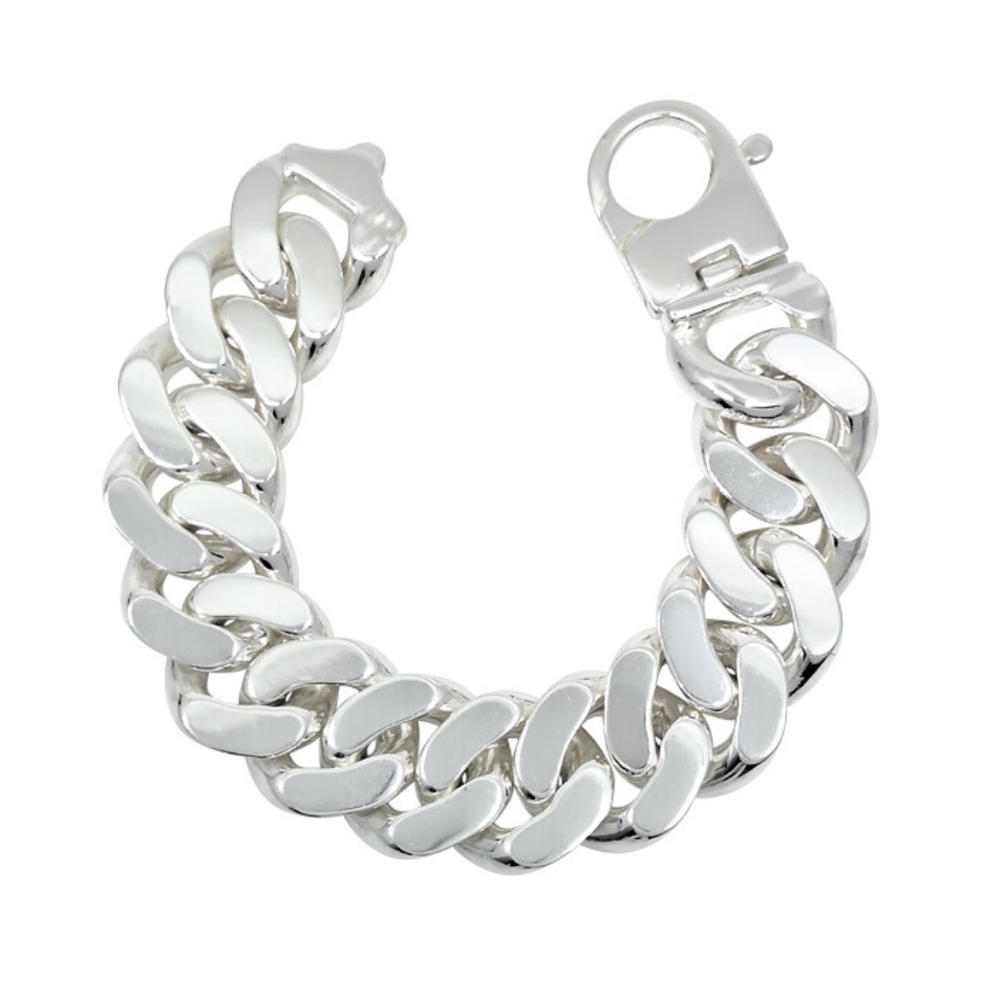 Silver Wide Heavy Curb Bracelet 10.5 Inches