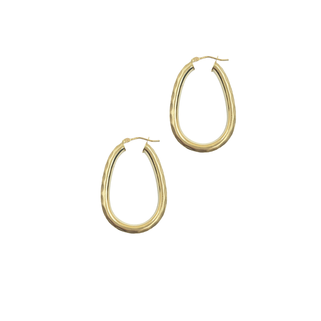 9ct Yellow Gold Oval Hammered Creole Earrings