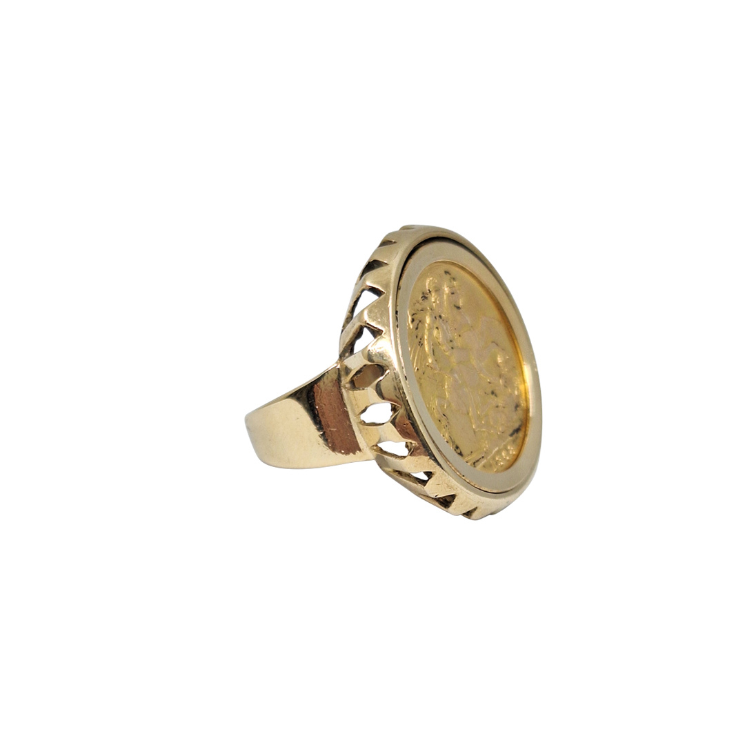 9ct Yellow Gold Full Sovereign Ring 1968
