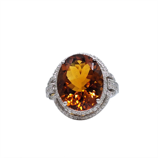 14ct White Gold Citrine & Diamond Ring