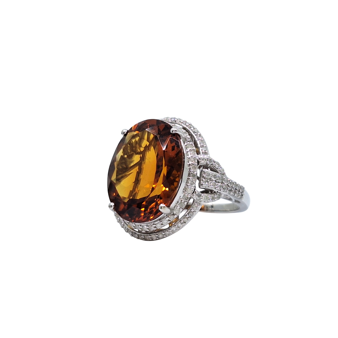 14ct White Gold Citrine & Diamond Ring
