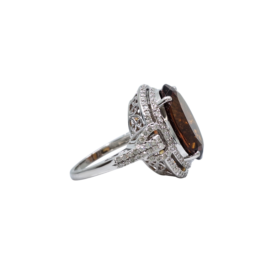 14ct White Gold Citrine & Diamond Ring