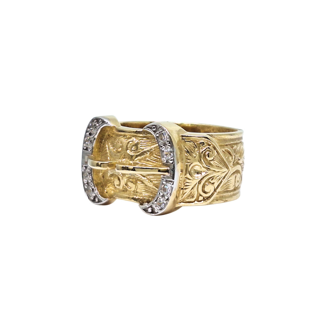 9ct Yellow Gold CZ Buckle Ring