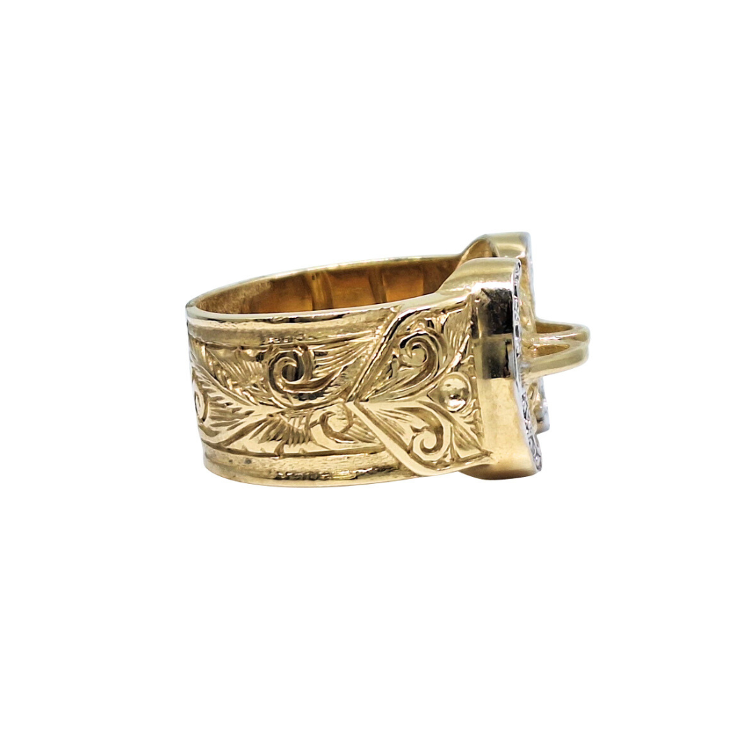 9ct Yellow Gold CZ Buckle Ring