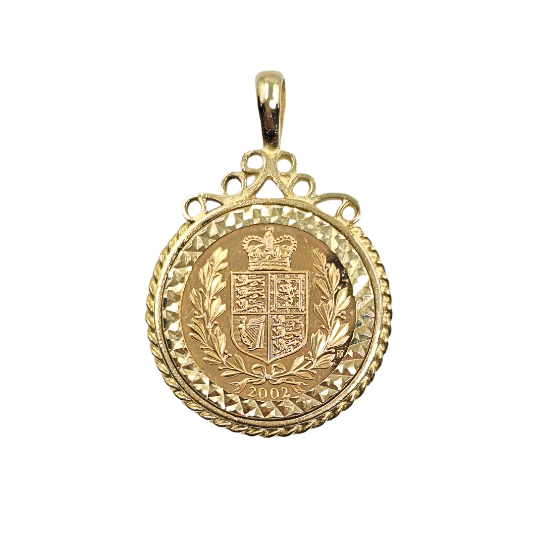9ct/22ct Yellow Gold Full Sovereign Shied Pendant 2002