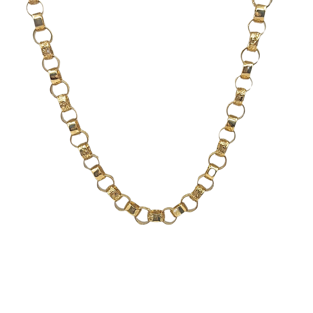 9ct Yellow Gold Patterned Belcher Chain 24"
