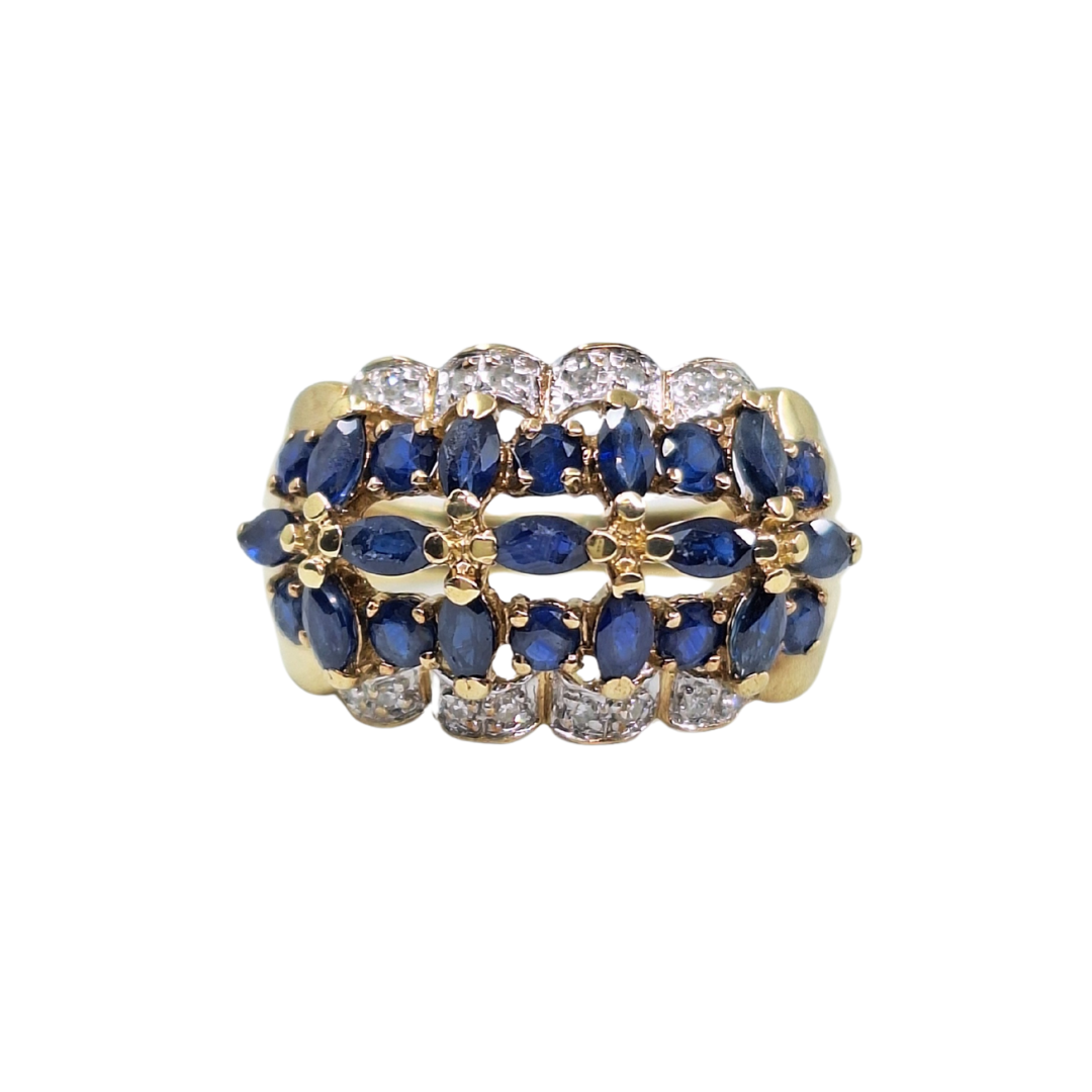 9ct Yellow Gold Sapphire & Diamond Band Ring