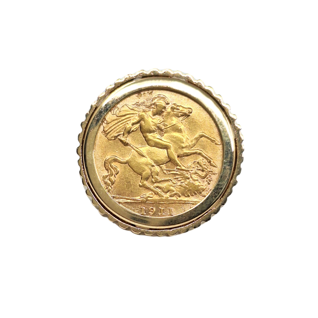 9ct/22ct Yellow Gold Half Sovereign Ring 1911