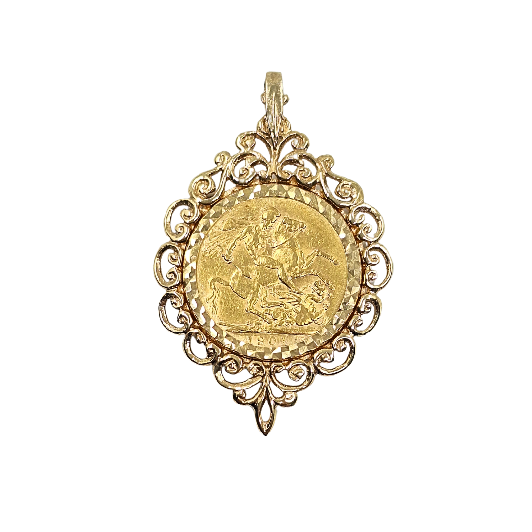 9ct/22ct Yellow Gold Full Sovereign Pendant 1901