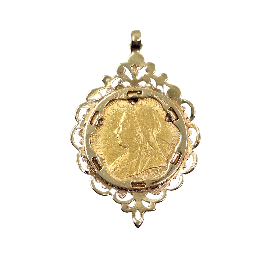 9ct/22ct Yellow Gold Full Sovereign Pendant 1901