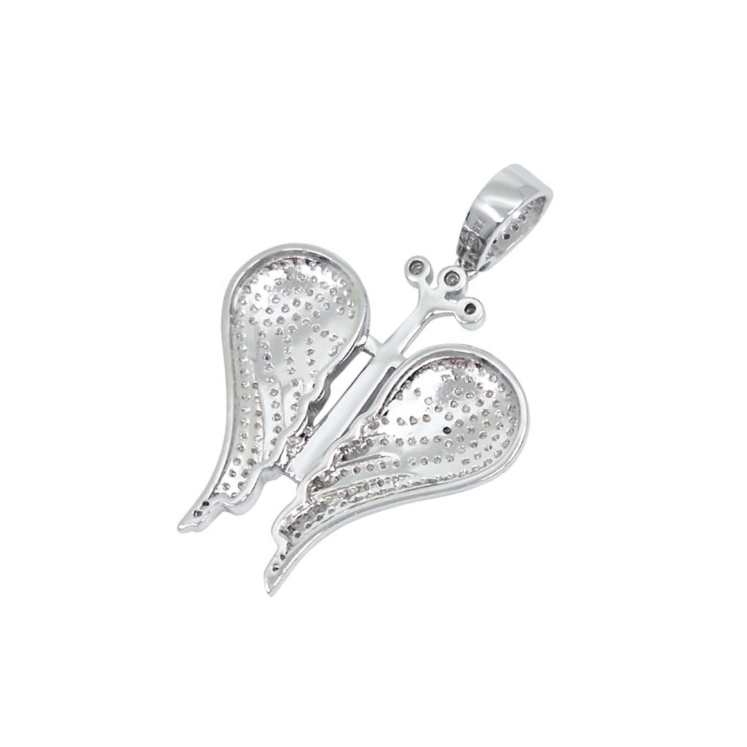 Silver & CZ Angel Wings & Cross Pendant