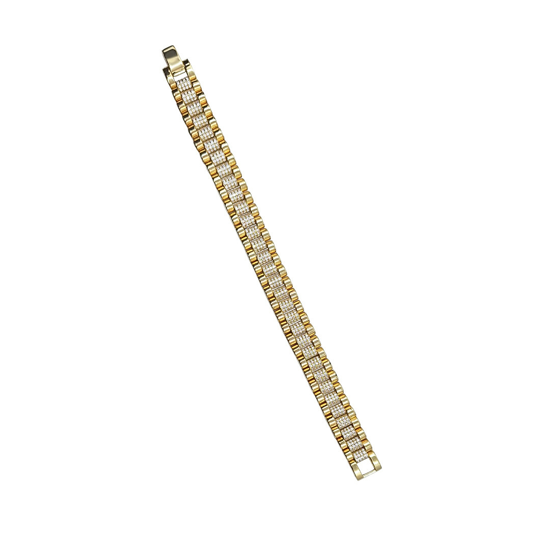 9ct Yellow Gold CZ Rolex Style Bracelet 7.25"