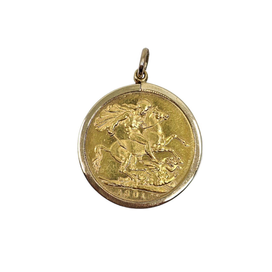 9ct Yellow Gold Full Sovereign Pendant 1901