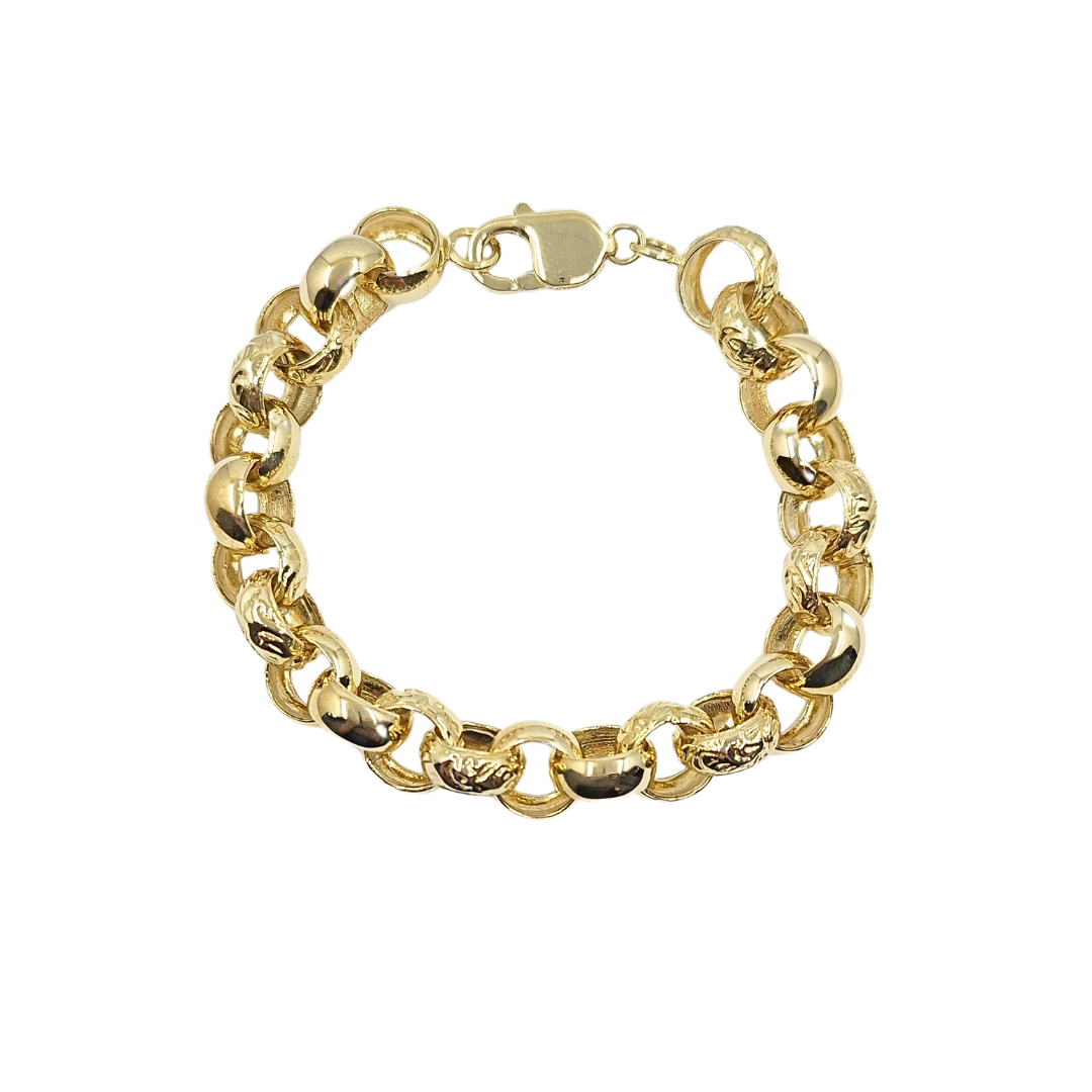 9ct Yellow Gold Patterned Belcher Bracelet 8.75"