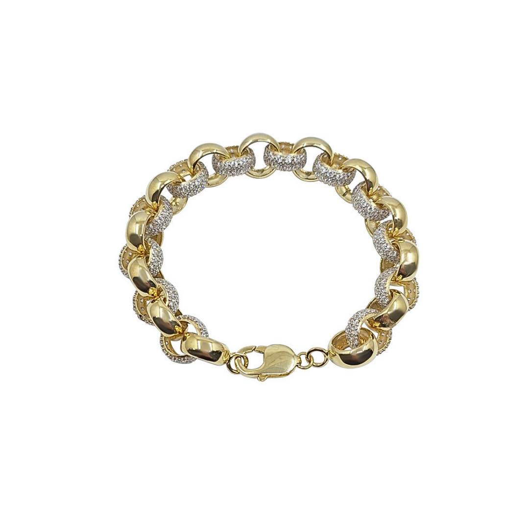 9ct Yellow Gold CZ Belcher Bracelet 9"
