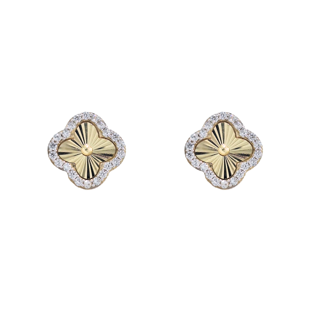 9ct Yellow Gold CZ Clover Earrings
