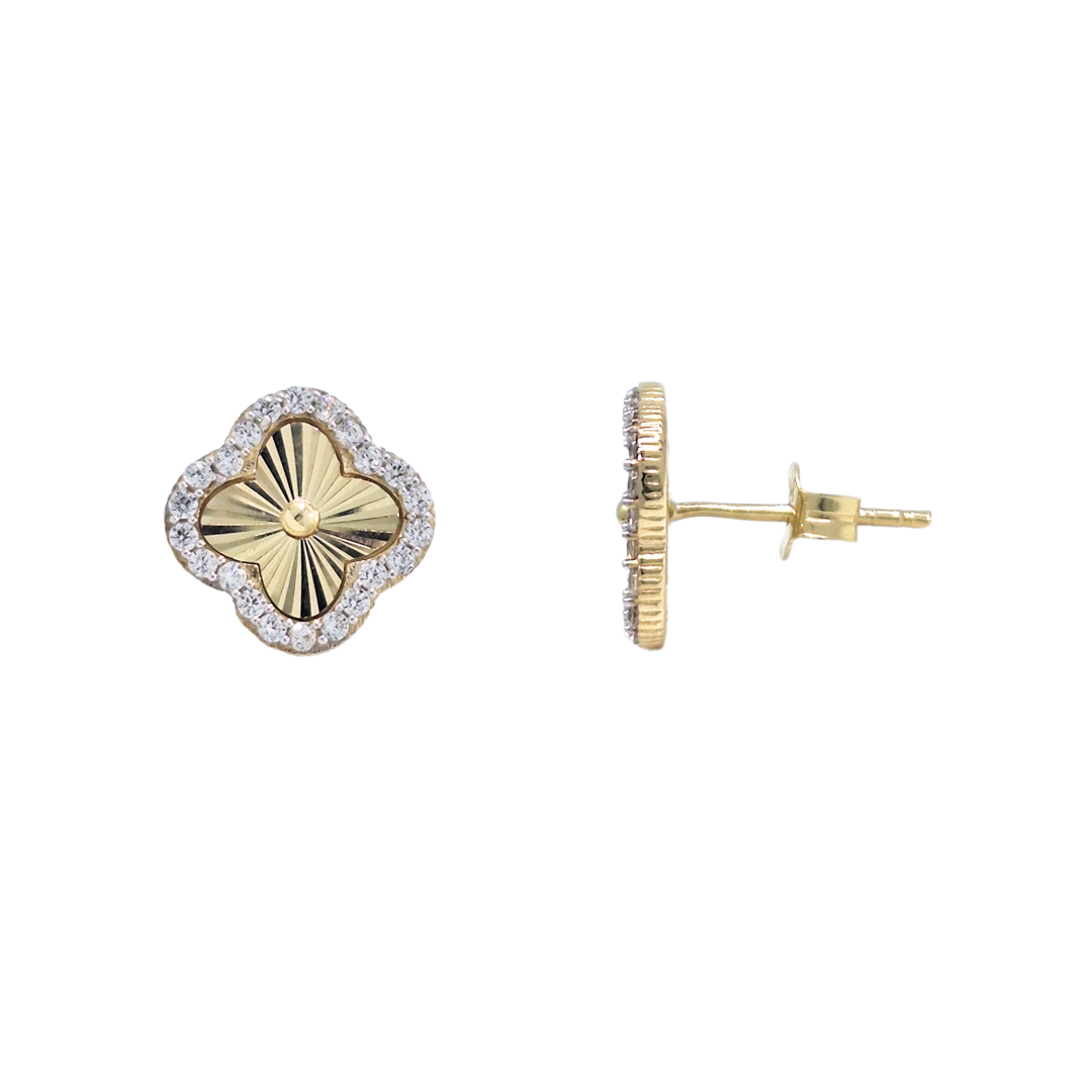 9ct Yellow Gold CZ Clover Earrings
