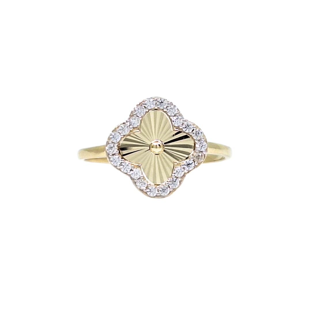 9ct Yellow Gold CZ Clover Ring