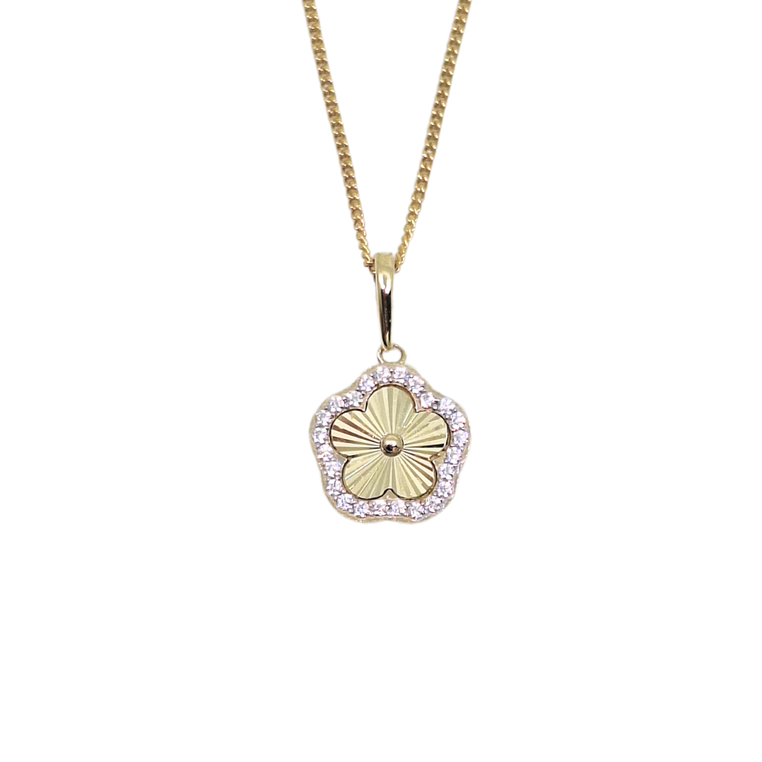 9ct Yellow Gold CZ Flower Pendant
