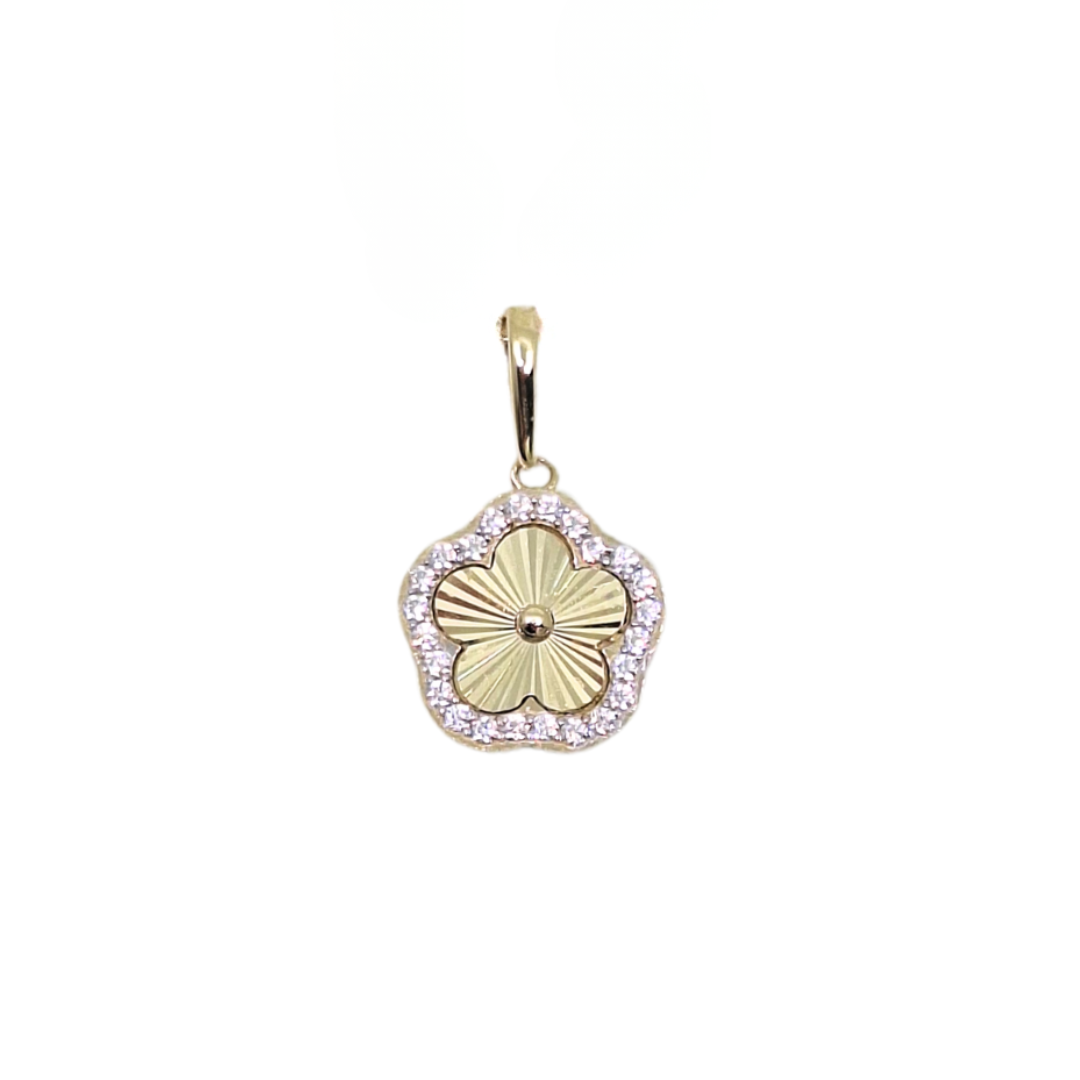 9ct Yellow Gold CZ Flower Pendant