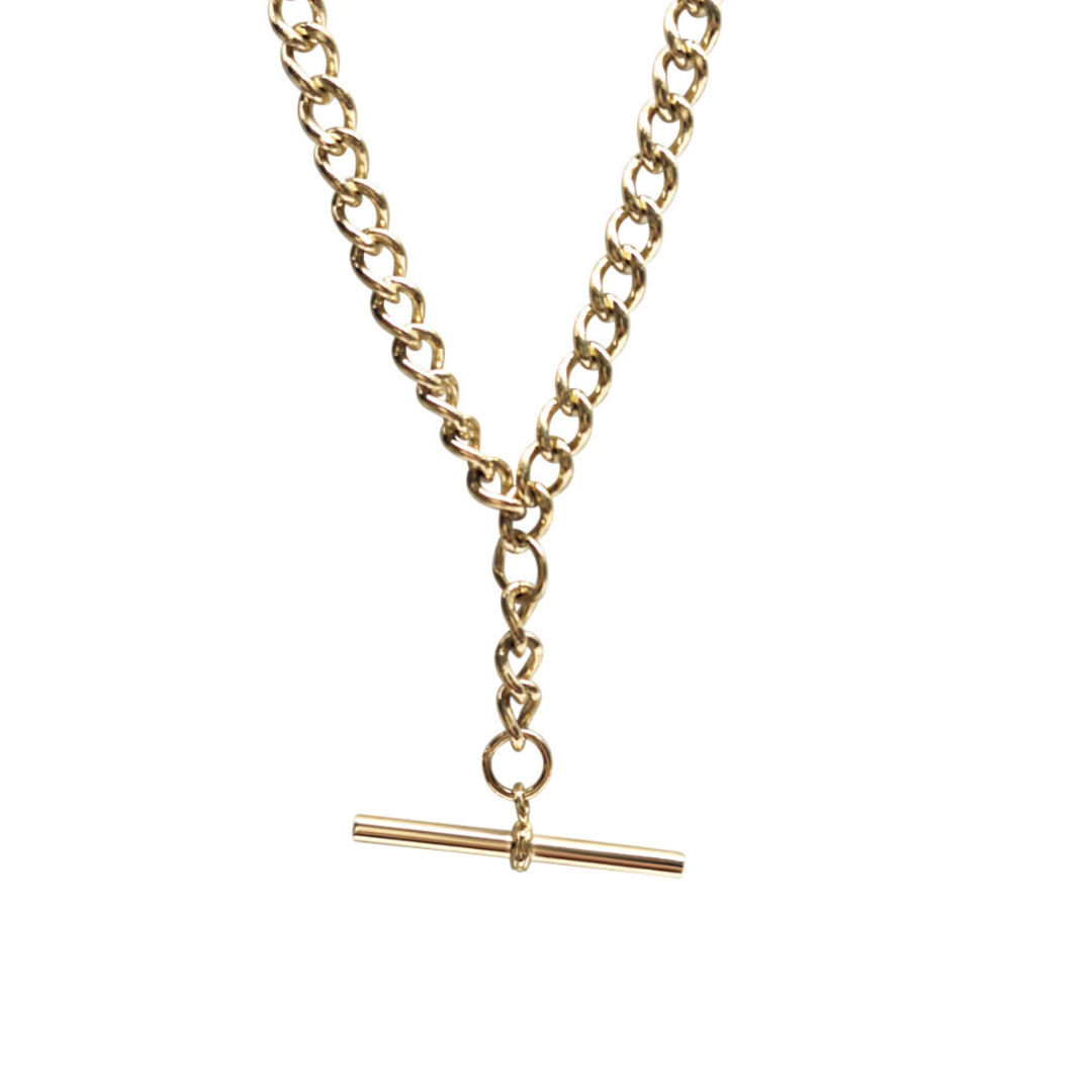 9ct Yellow Gold Albert Curb Chain With T-bar 20"
