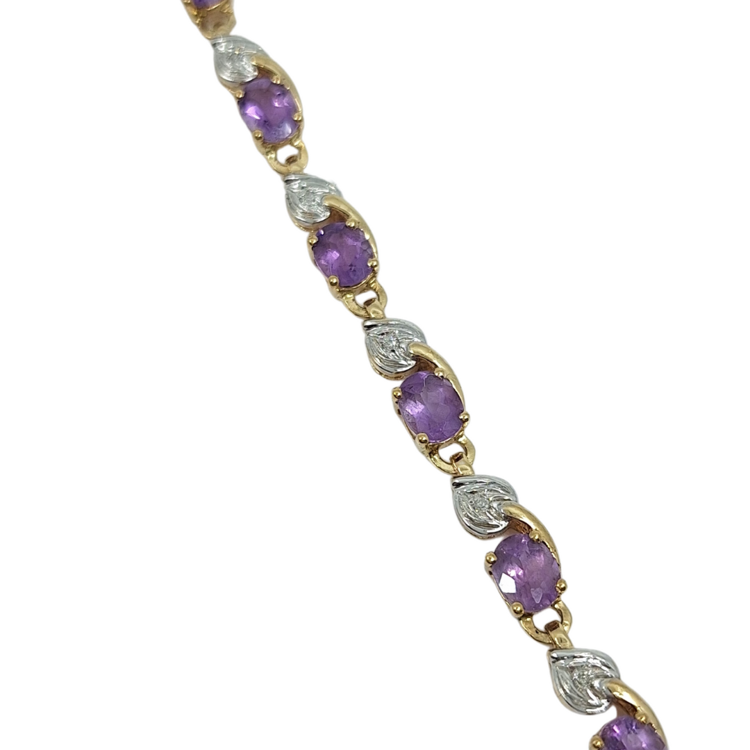9ct Yellow Gold Amethyst & Diamond Bracelet
