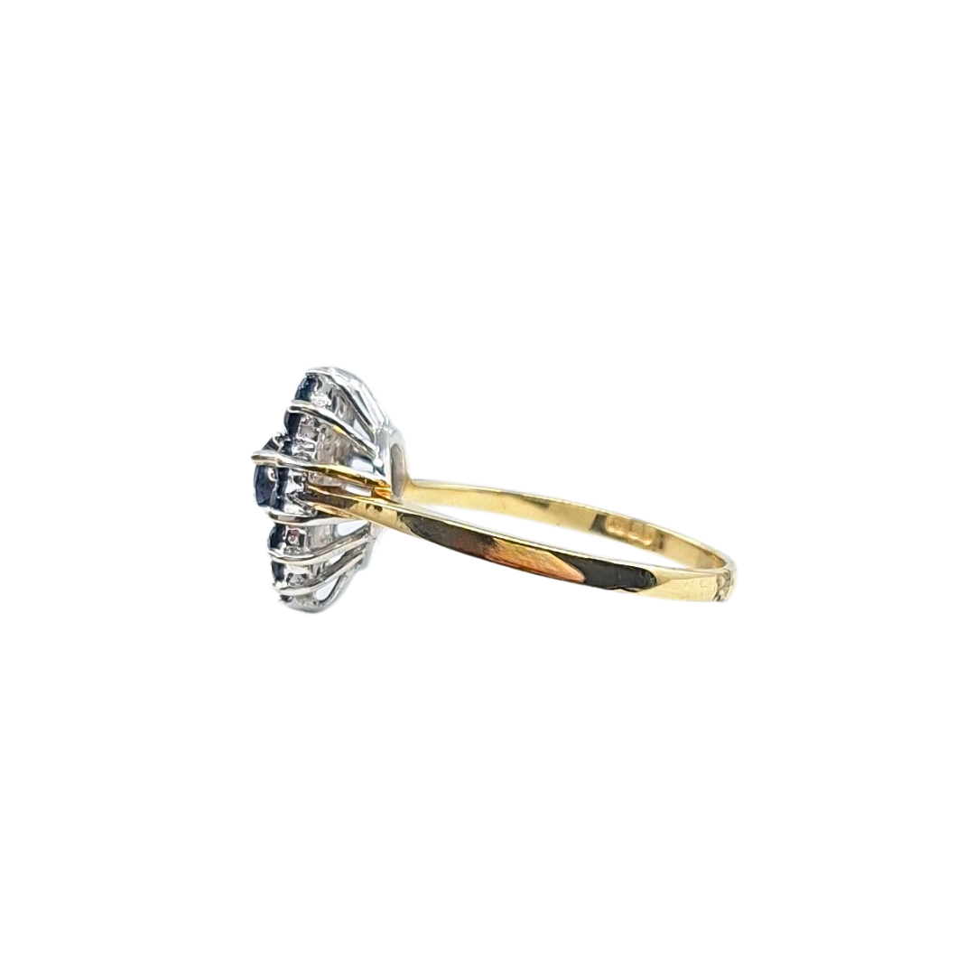 9ct Yellow Gold Sapphire & Diamond Heart Cluster Ring