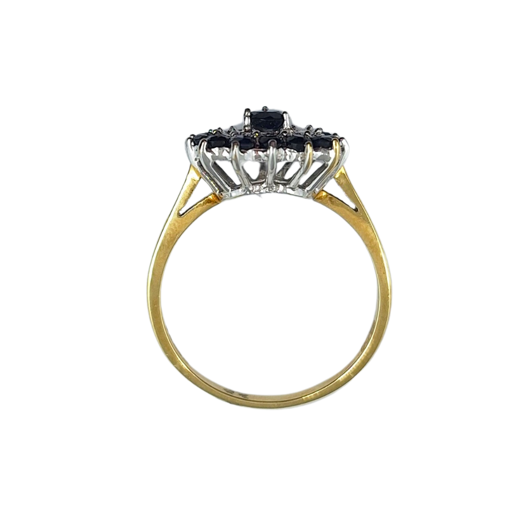 9ct Yellow Gold Sapphire & Diamond Heart Cluster Ring