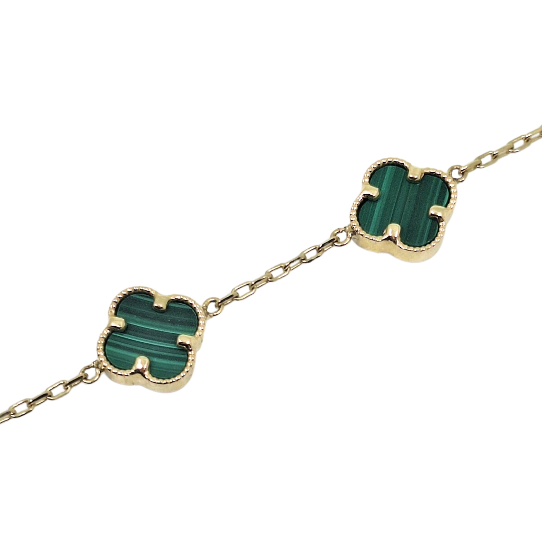 9ct Yellow Gold Malachite Clover Bracelet