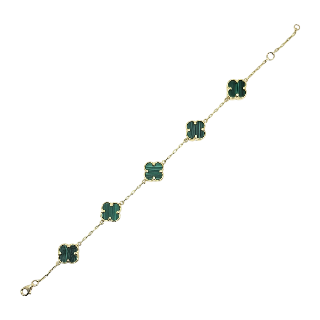 9ct Yellow Gold Malachite Clover Bracelet