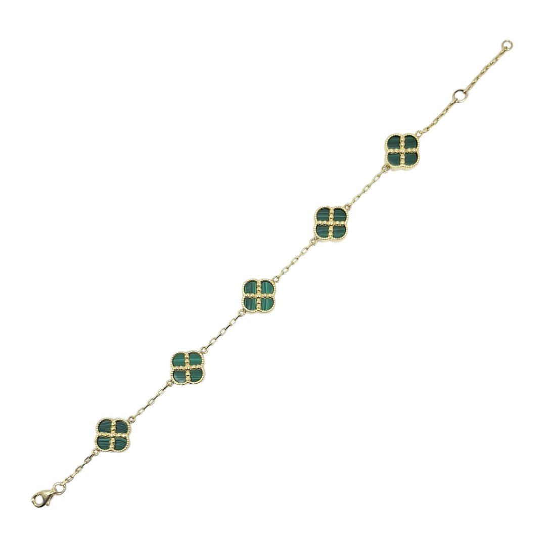 9ct Yellow Gold Malachite Clover Bracelet