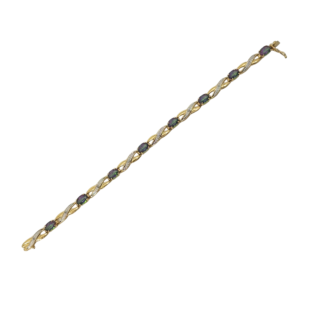 14ct Yellow Gold Mystic & Diamond Bracelet 7"