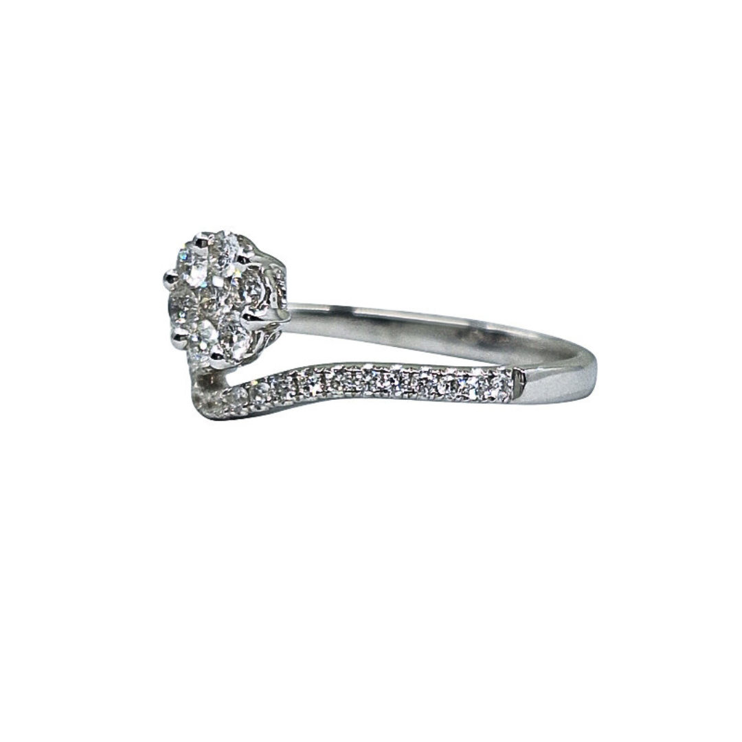18ct White Gold Diamond Swirl Cluster Ring