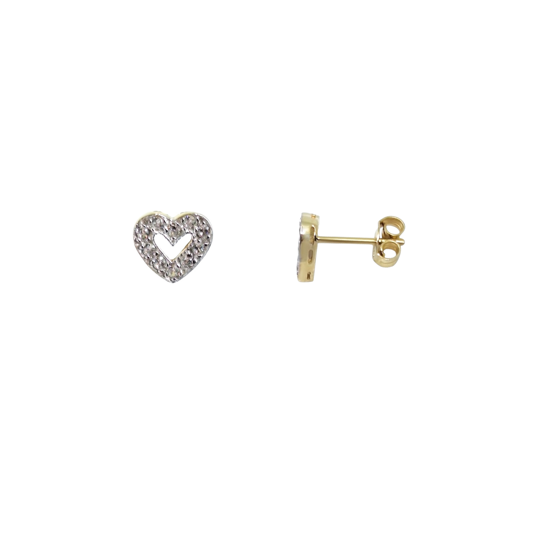 9ct Yellow Gold CZ Heart Earrings