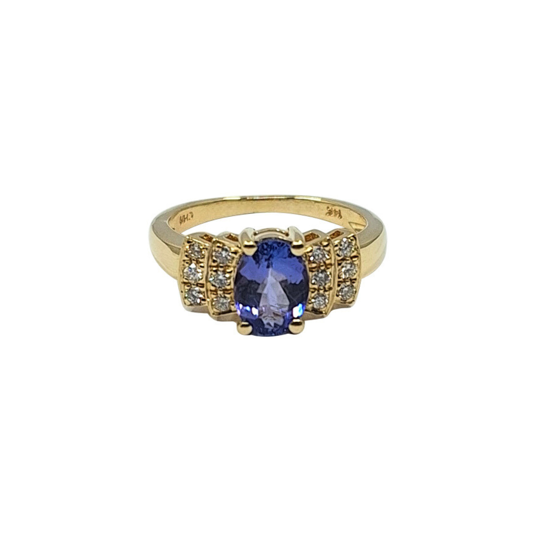 14ct Yellow Gold Tanzanite & Diamond Band Ring